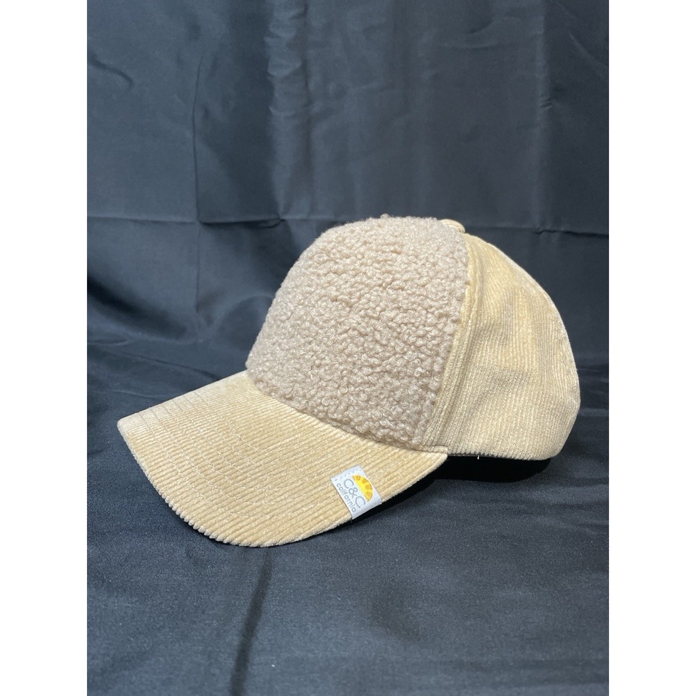 C&C California Sherpa Teddy Corduroy Baseball Cap Hat Adjustable Beige